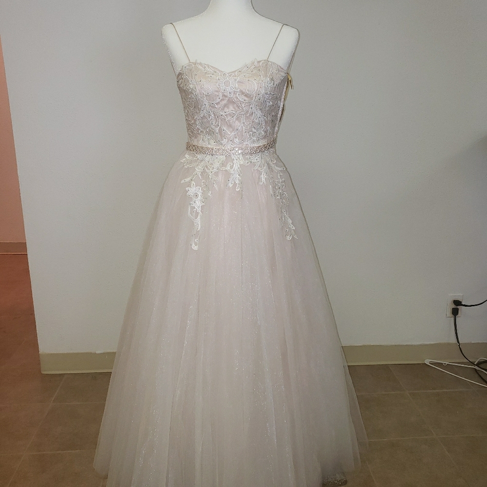 Champagne Cream Overlay Strapless Gown Sizes 1 & 3